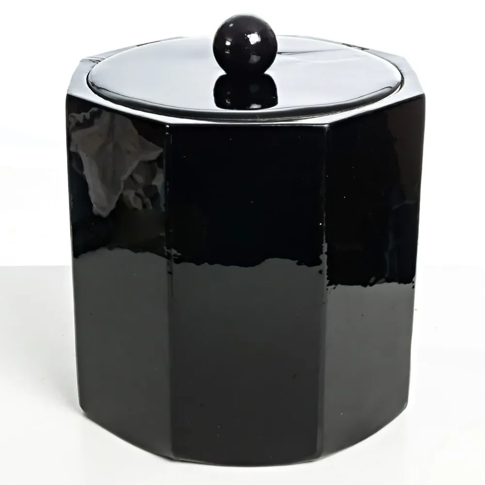 Vintage Octagon Black Vinyl Ice Bucket MCM - Good/VG Condition